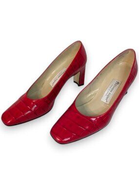 Etienne Aigner Red Croc Embossed Leather Pumps Heels